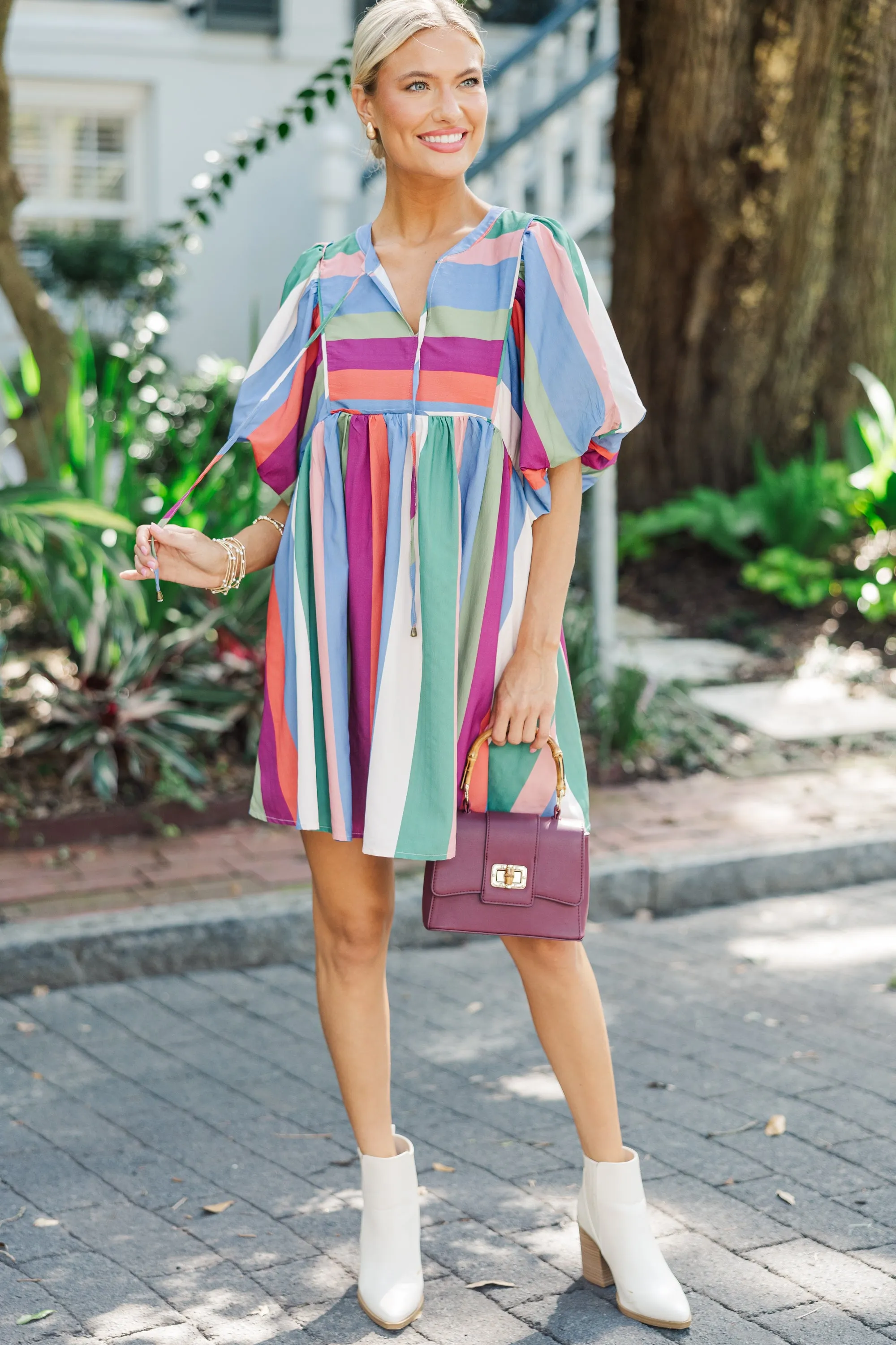 A Moment In Time Denim Blue Striped Babydoll Dress