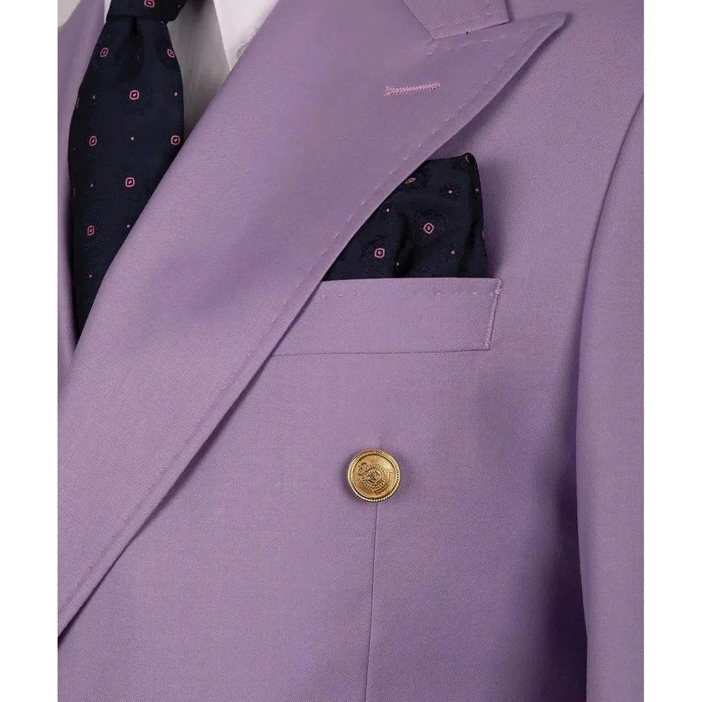 Aidase Elegant Purple Men Suits Double Breasted Peak Lapel Male Clothing Luxury Wedding Groom 2 Piece Jacket Pants Sets Full Set Terno