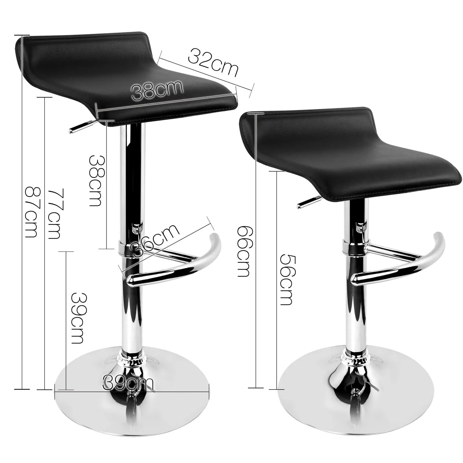 Artiss Set of 2 PU Leather Bar Stools - Black