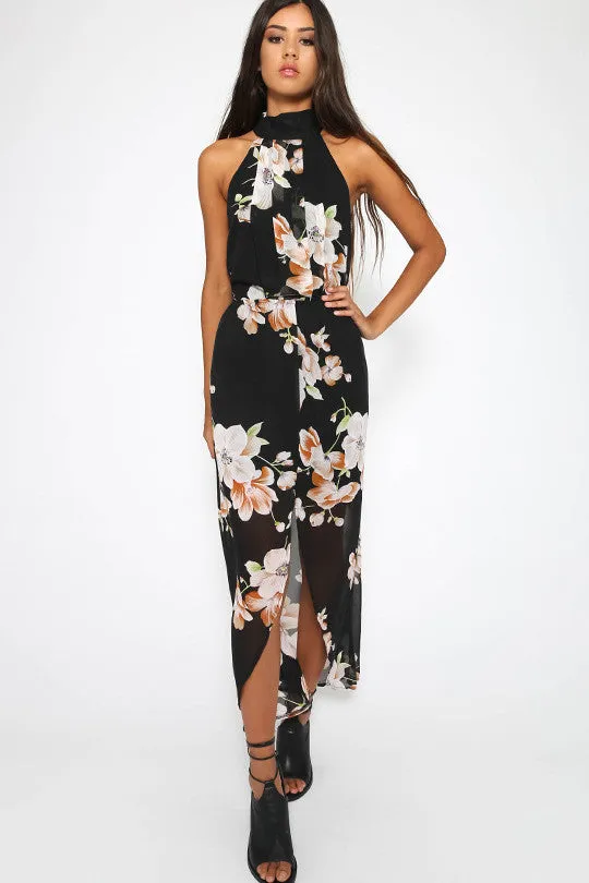 Backless Print Irregular Long Dress