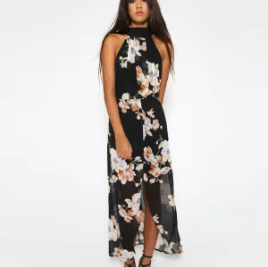 Backless Print Irregular Long Dress