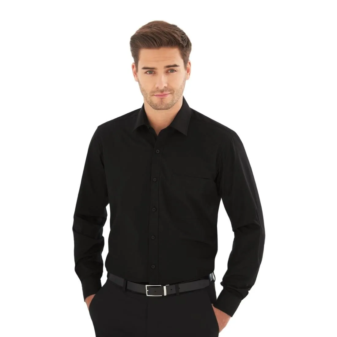 BB710-18 Brook Taverner Mens Long Sleeve Black Rapino Shirt - Collar 18"