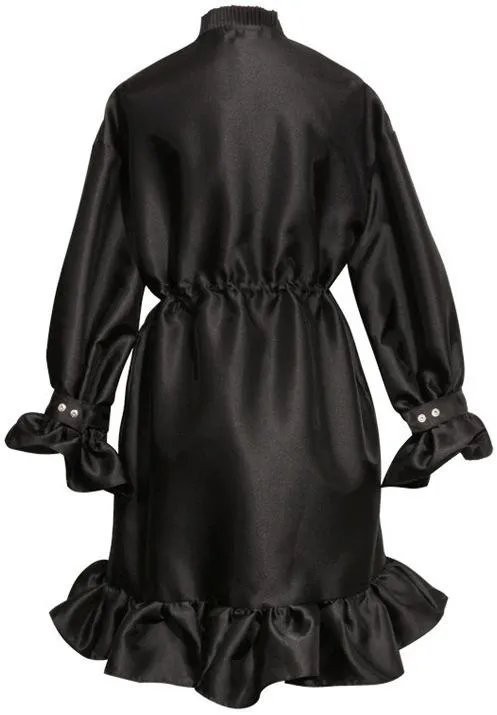 Bead-Embellished Embroidered Ruffled Satin Coat