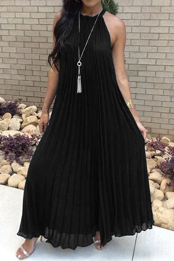 Bear Shoulder Pleated Loose Long Beach Party Dress