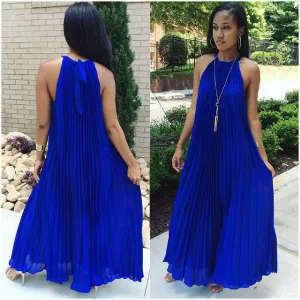 Bear Shoulder Pleated Loose Long Beach Party Dress