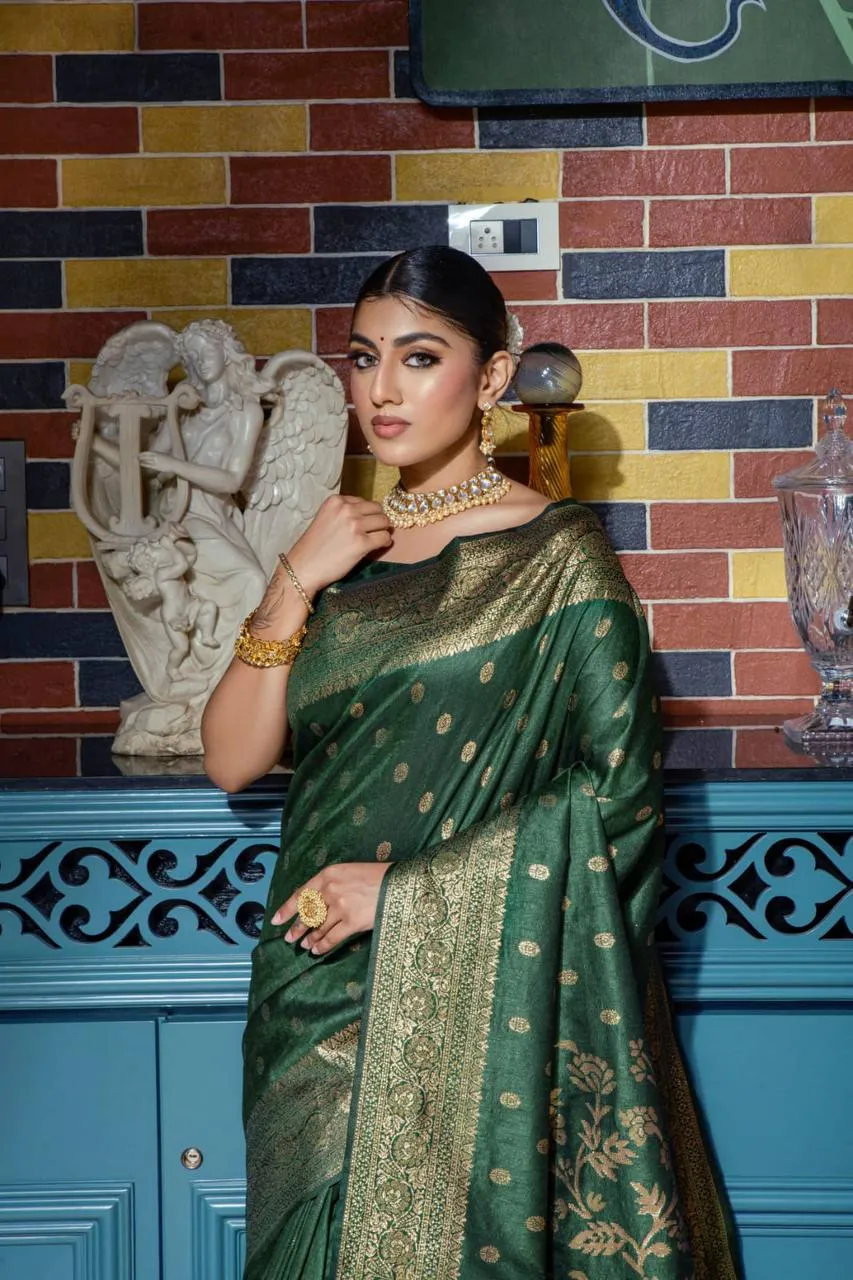 Bottel Green Banarasi Raw Silk Saree