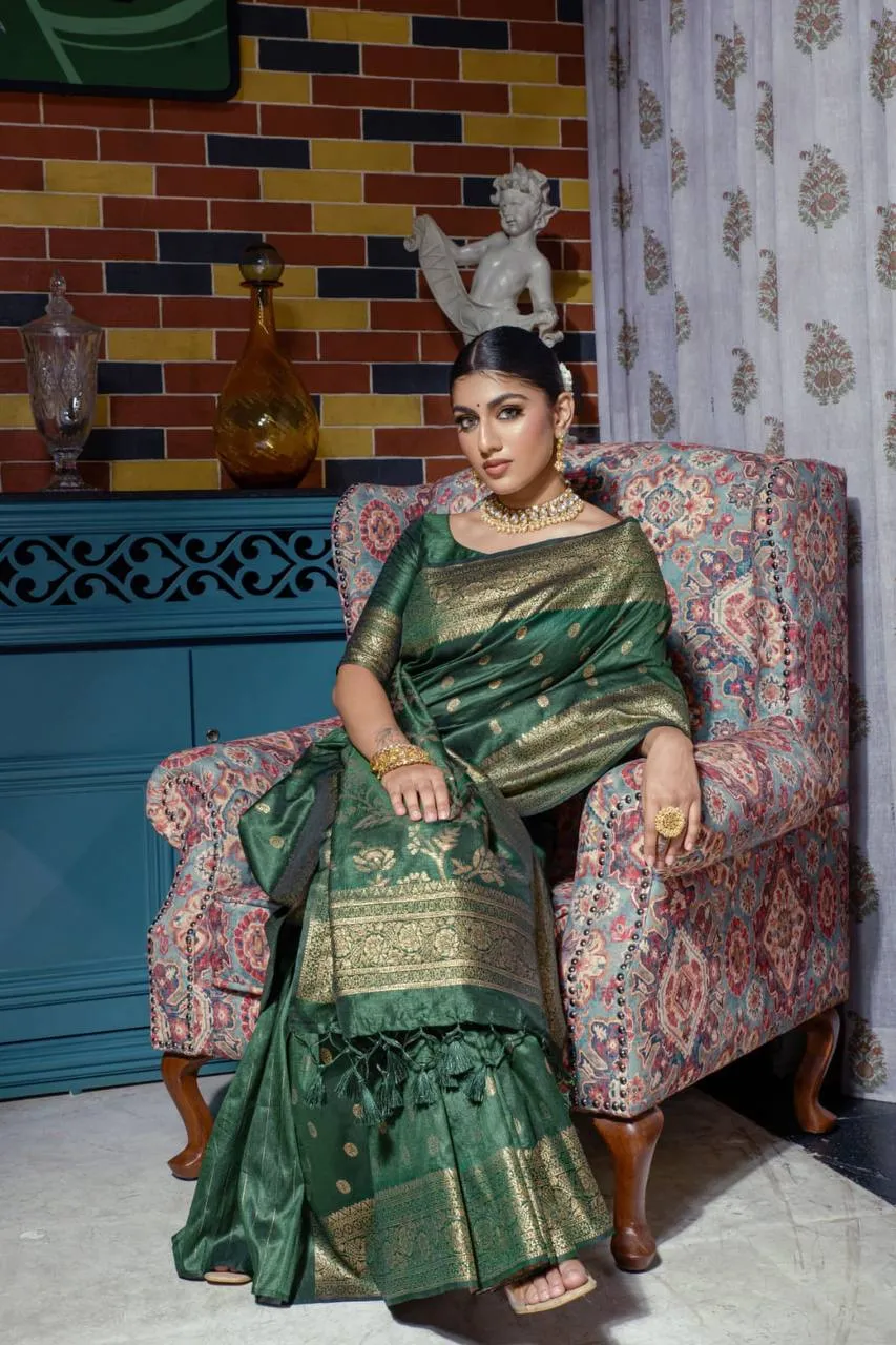 Bottel Green Banarasi Raw Silk Saree