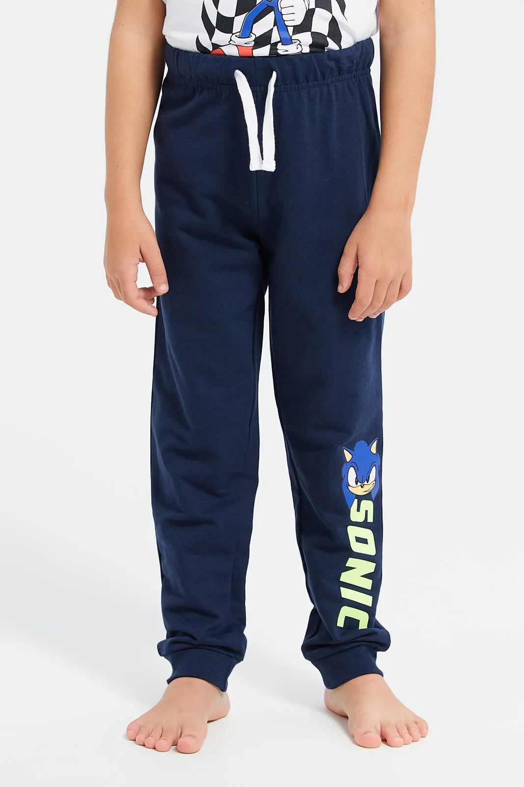 Boys White And Navy Sonic Print Pyjama Set (2 Piece)