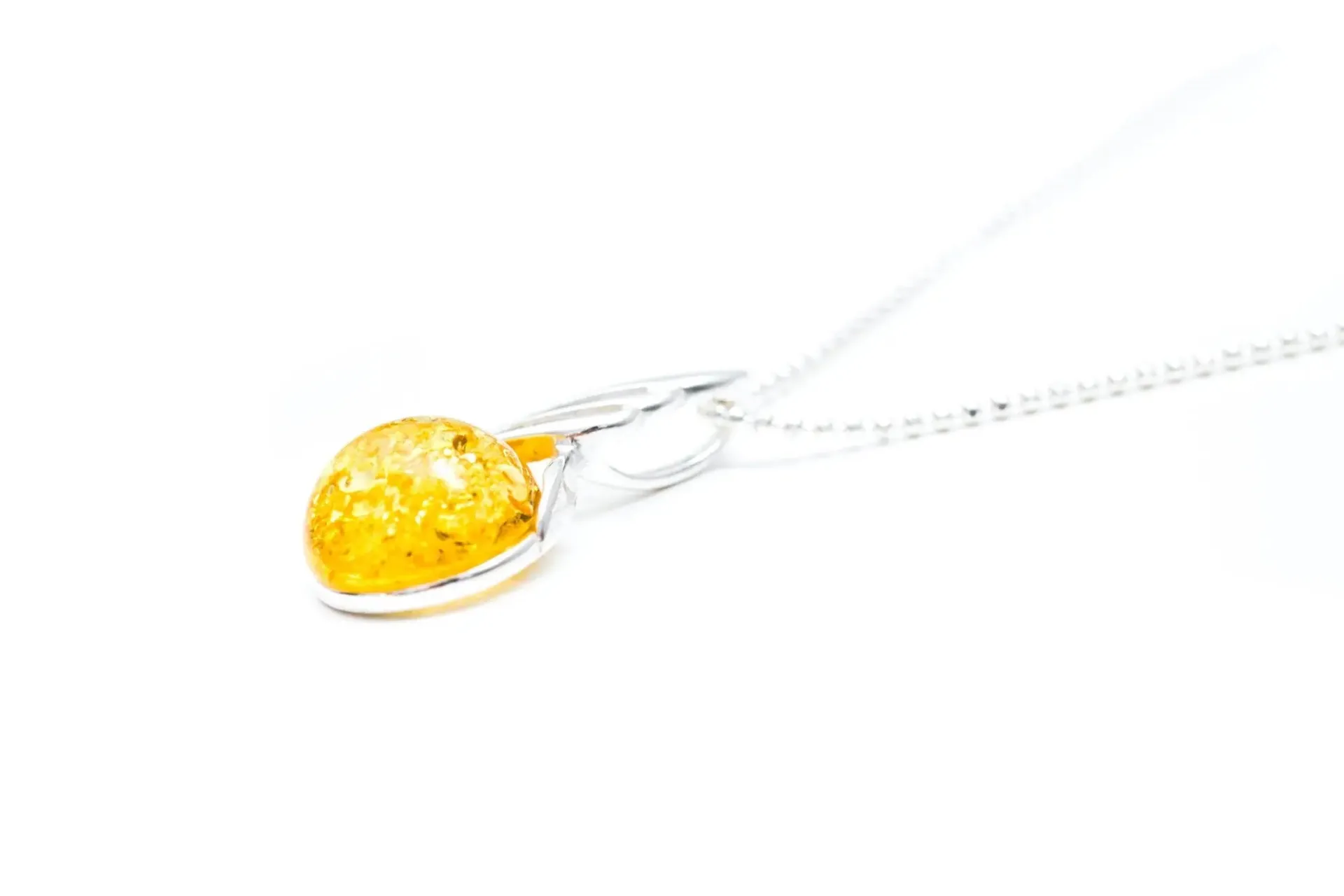 Citrus Amber Orb Pendant - Elegant Baltic Amber Necklace with Sterling Silver Chain