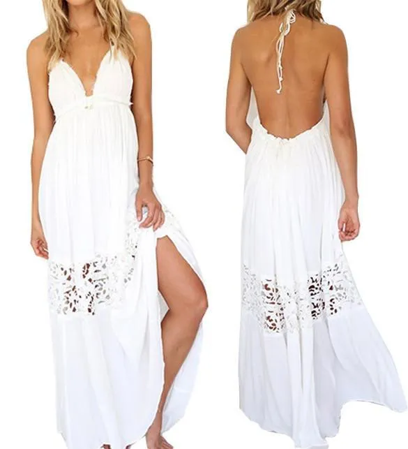 Clearance V-neck Backless Crochet Maxi Beach Dress