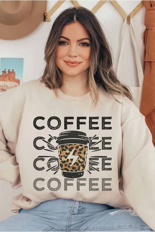 COFFEE LIGHTING LEOPARD GRAPHIC SWEATSHIRT