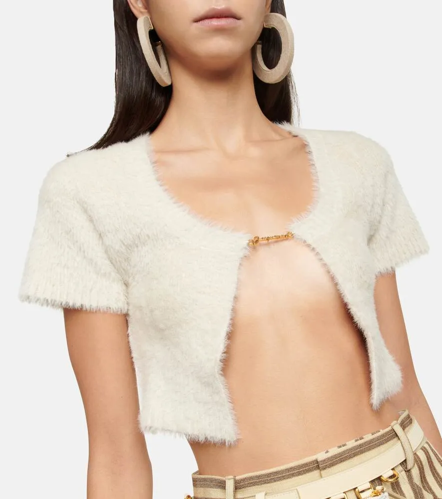 Cropped cardigan with La Maille Neve JACQUEMUS logo, white