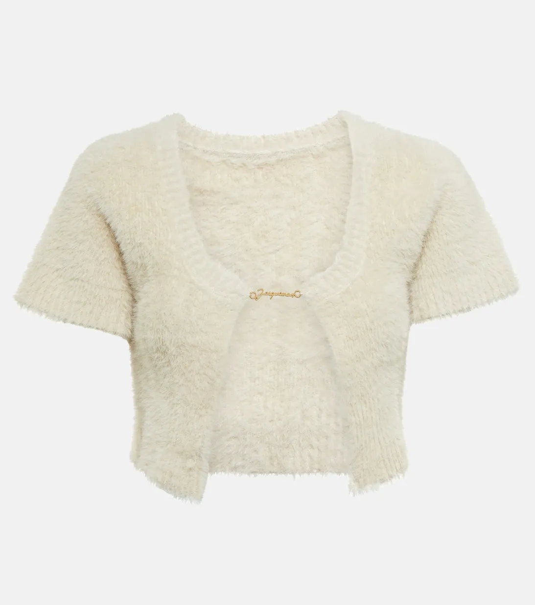 Cropped cardigan with La Maille Neve JACQUEMUS logo, white