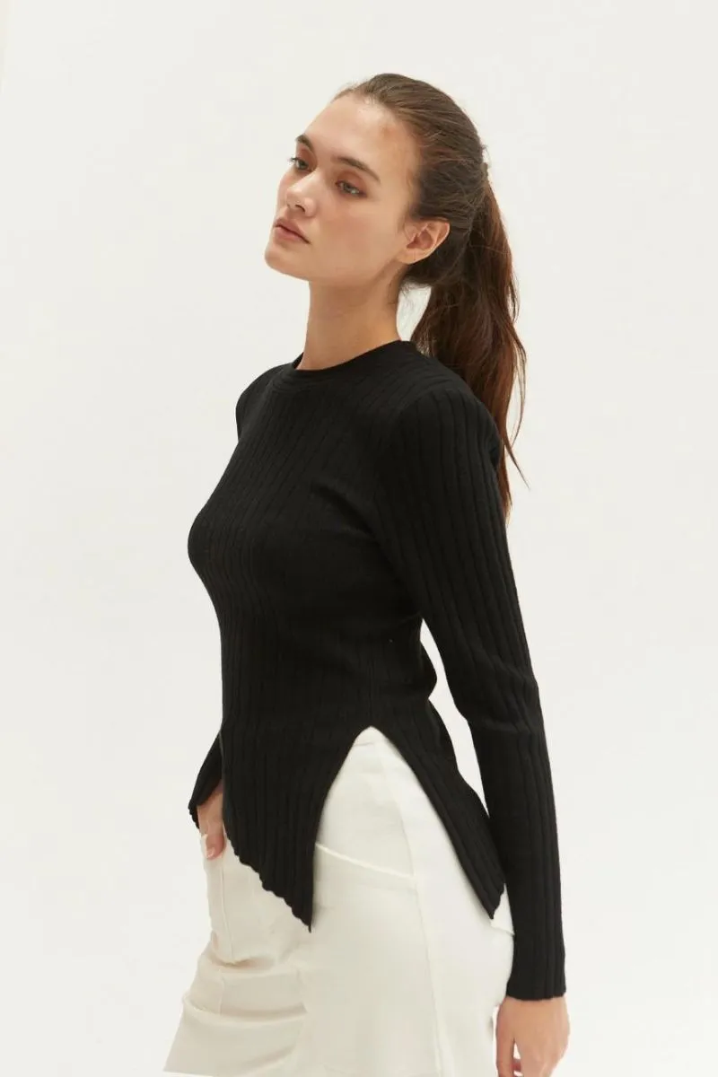 Danielle Rib Knit Asymmetric Hem Top