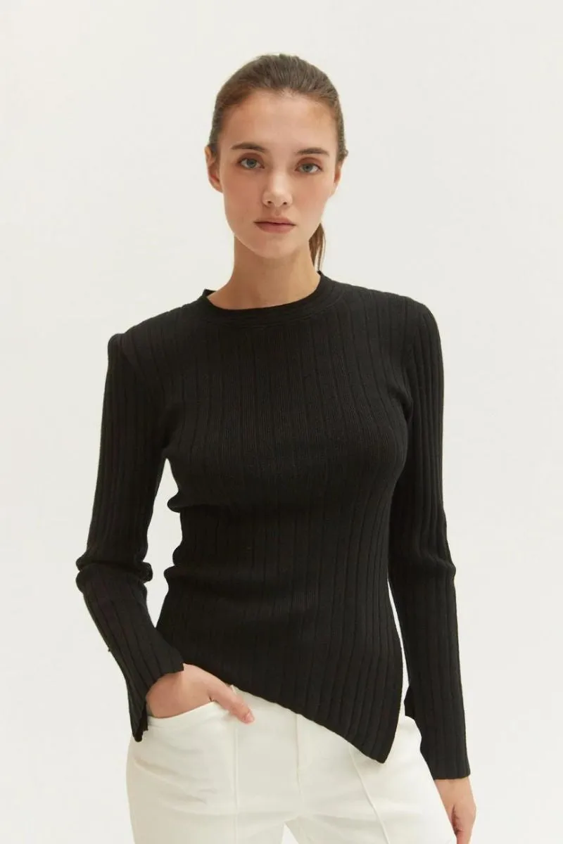 Danielle Rib Knit Asymmetric Hem Top