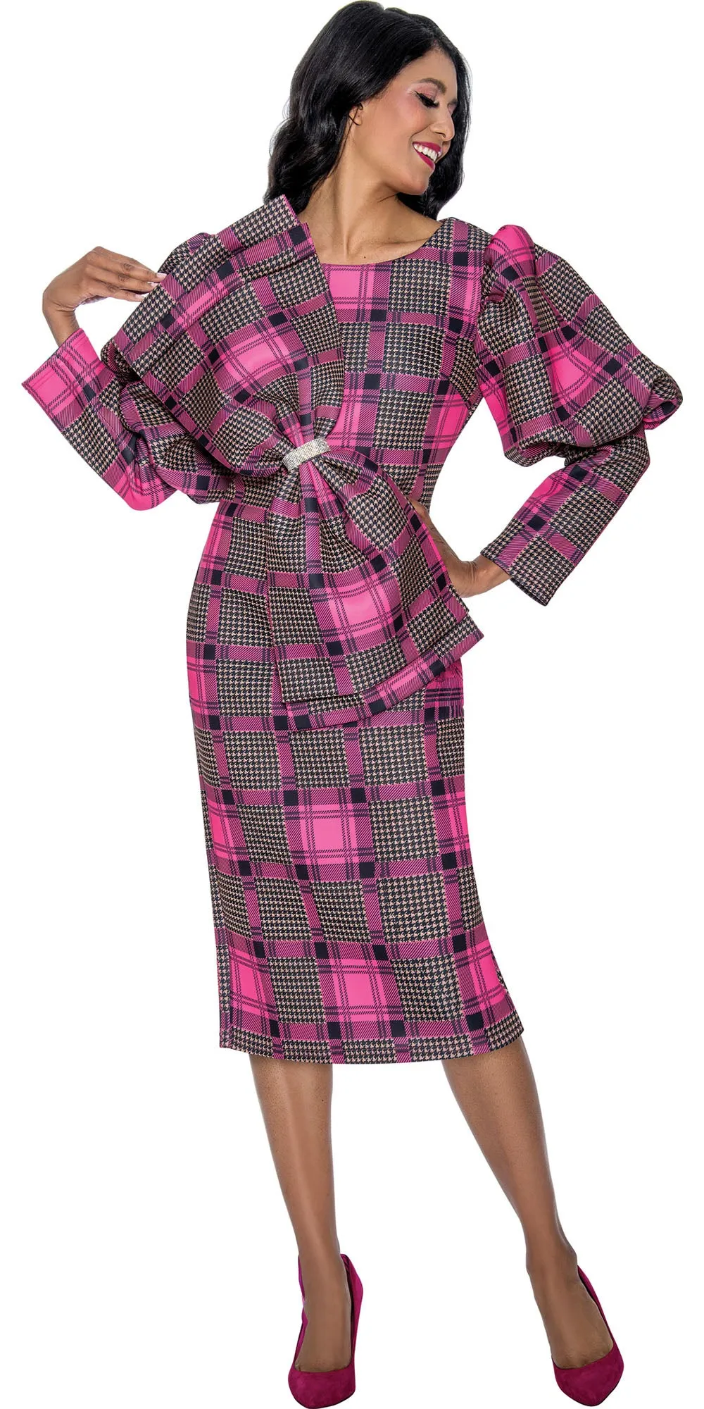 Dresses By Nubiano 100201 - Multi - Oversized Bow Plaid Scuba Dress