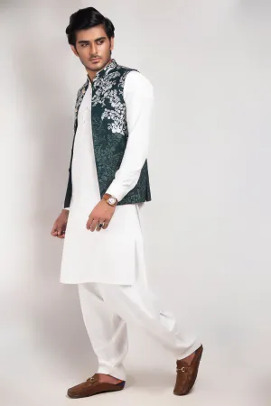 ER WC 1010 Green Silver embroided Waist Coats