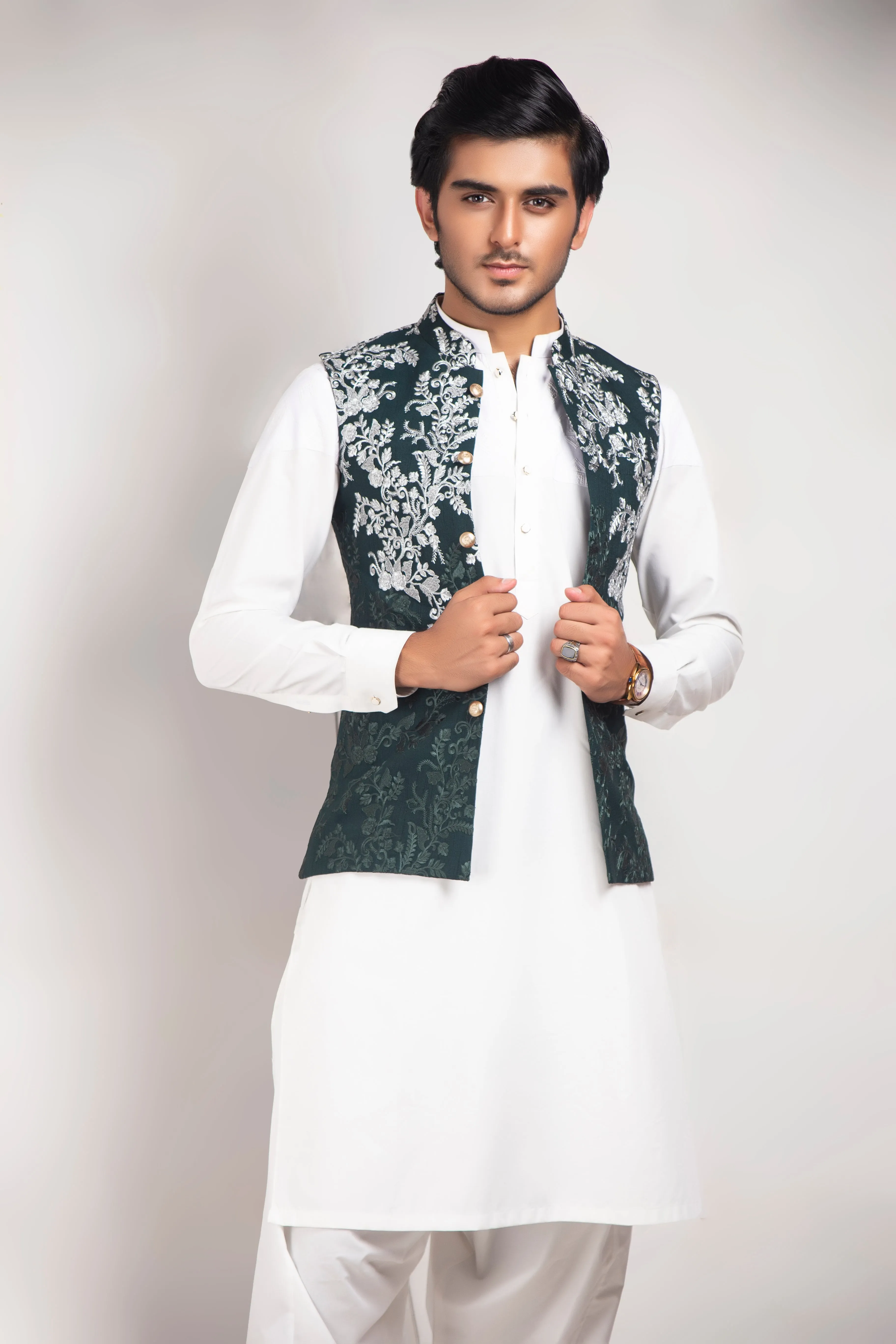 ER WC 1010 Green Silver embroided Waist Coats