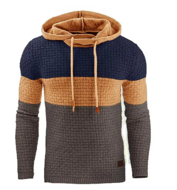 European and American Men's Jacquard Sweater Long-sleeved Hoodie Warm Color Hooded Sweatshirt Jacket