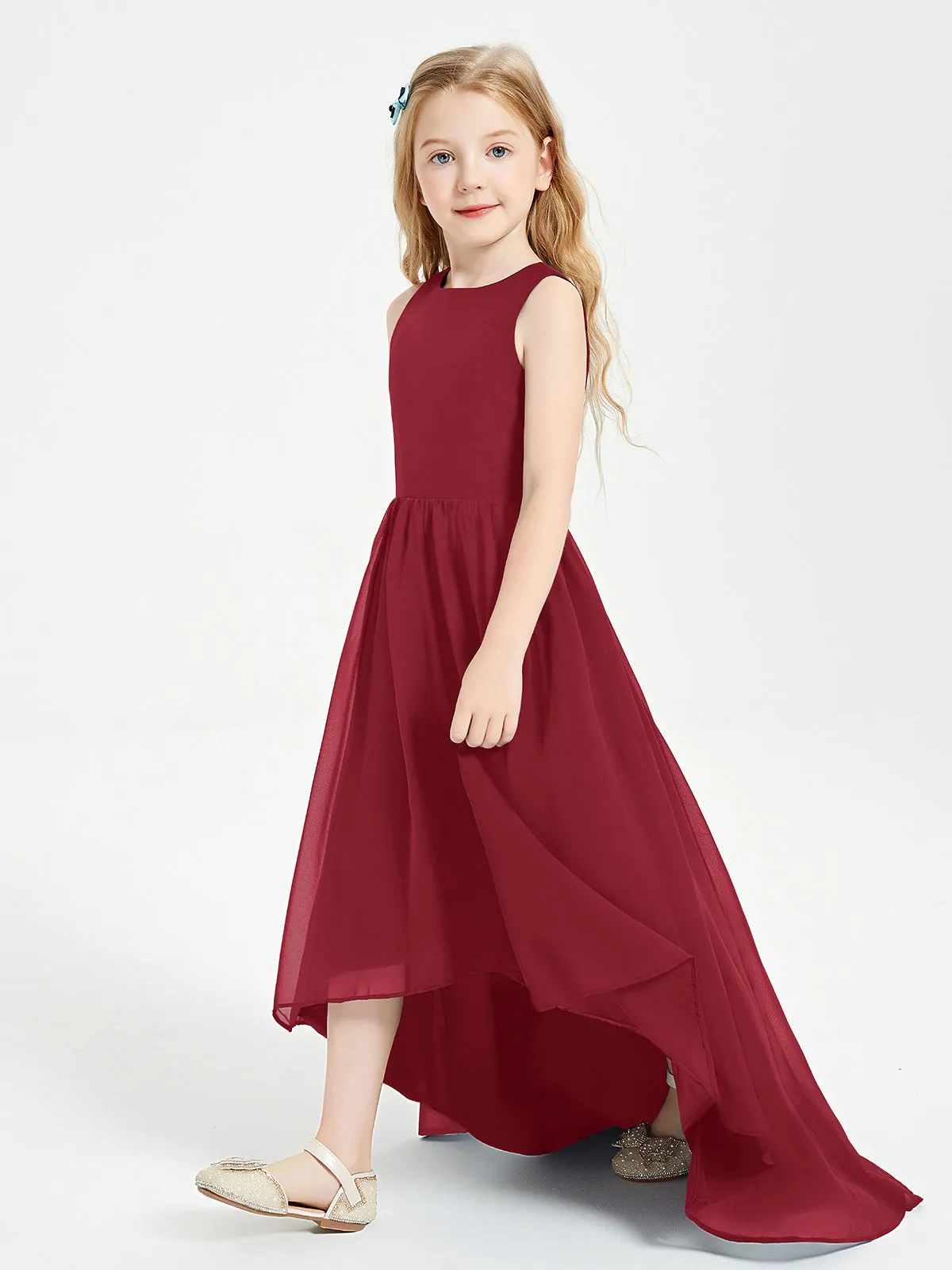 Exquisite Asymmetrical Junior Bridesmaid Dresses Scoop Neck Burgundy