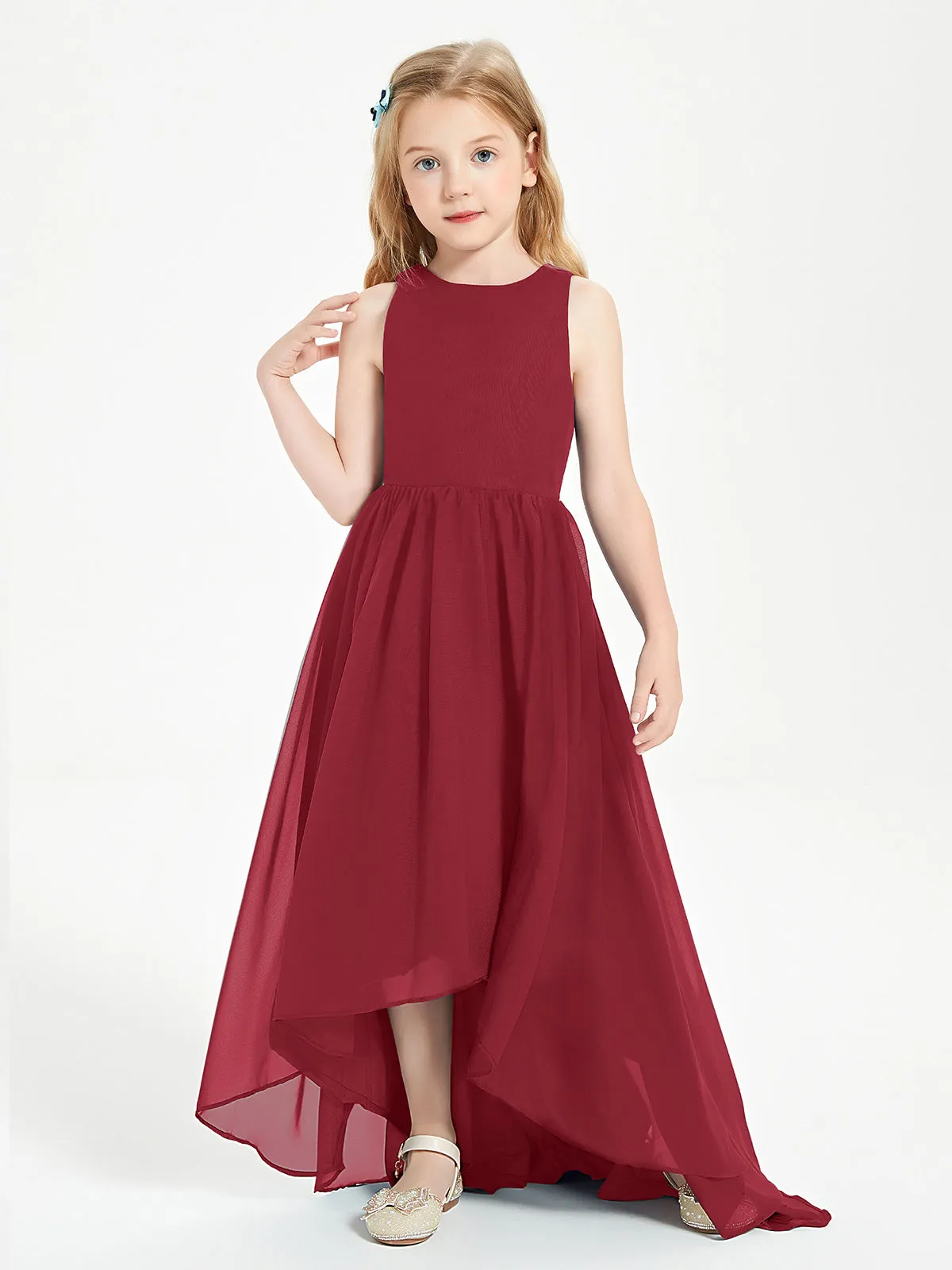 Exquisite Asymmetrical Junior Bridesmaid Dresses Scoop Neck Burgundy