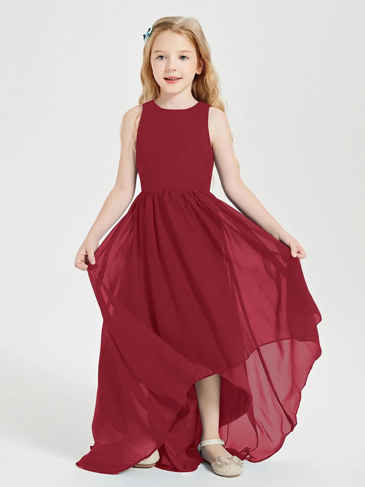 Exquisite Asymmetrical Junior Bridesmaid Dresses Scoop Neck Burgundy