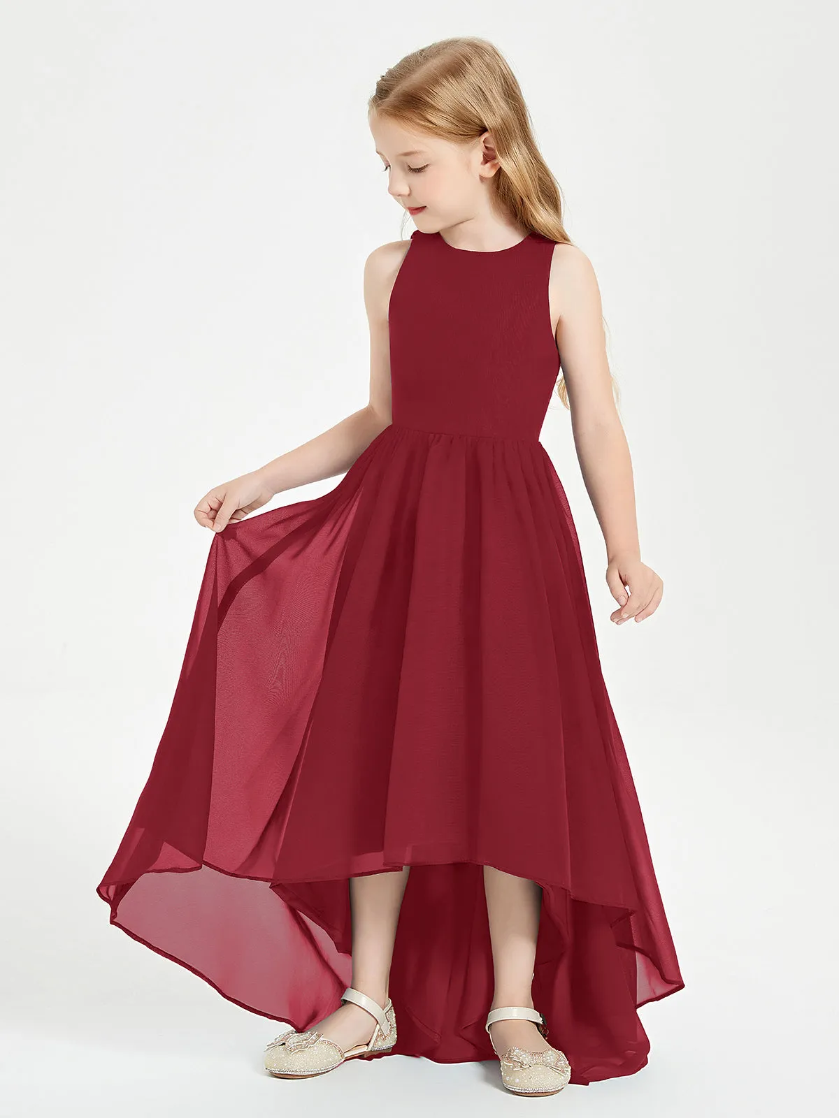 Exquisite Asymmetrical Junior Bridesmaid Dresses Scoop Neck Burgundy