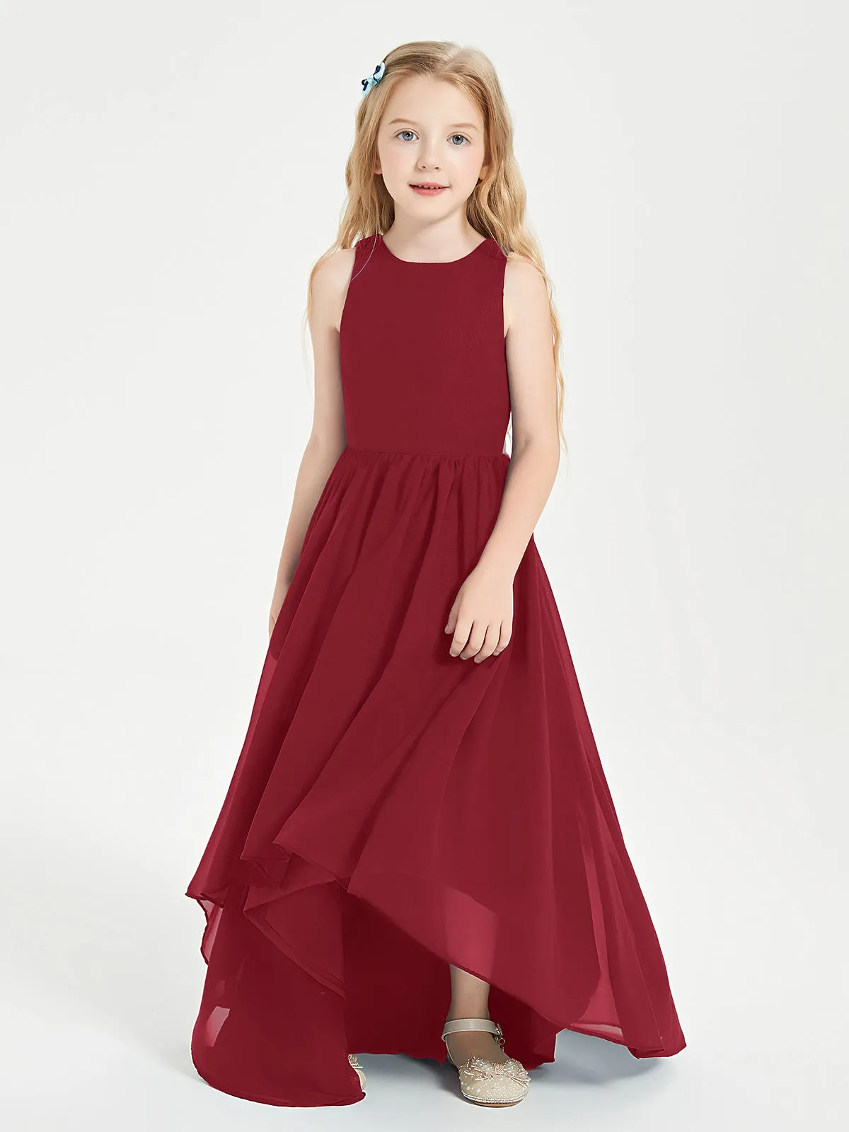 Exquisite Asymmetrical Junior Bridesmaid Dresses Scoop Neck Burgundy