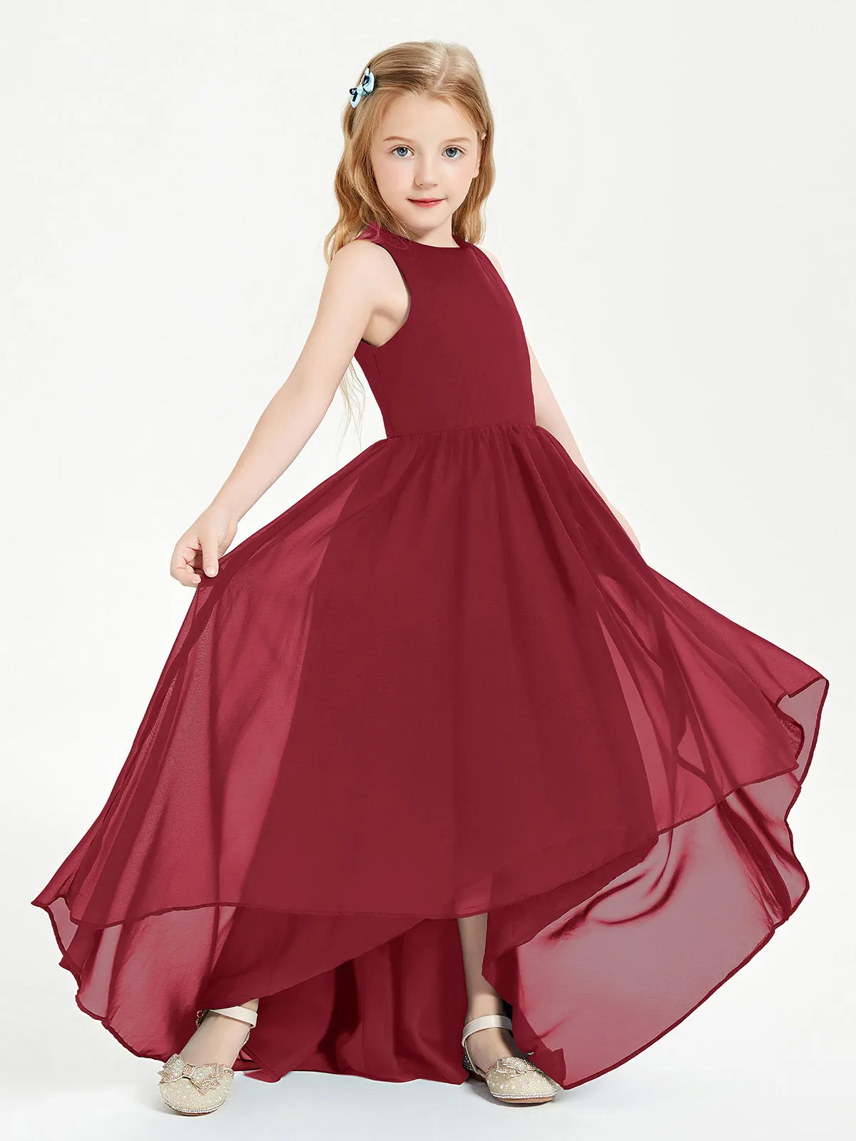 Exquisite Asymmetrical Junior Bridesmaid Dresses Scoop Neck Burgundy