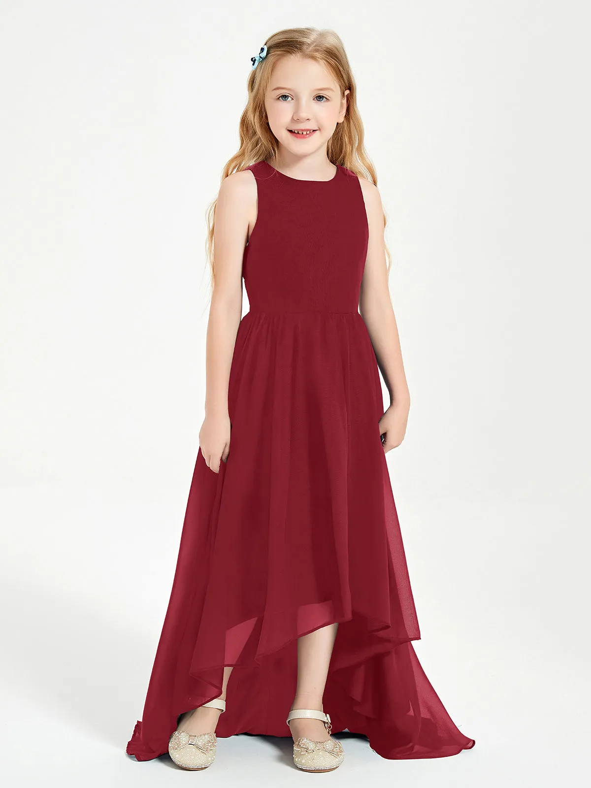 Exquisite Asymmetrical Junior Bridesmaid Dresses Scoop Neck Burgundy