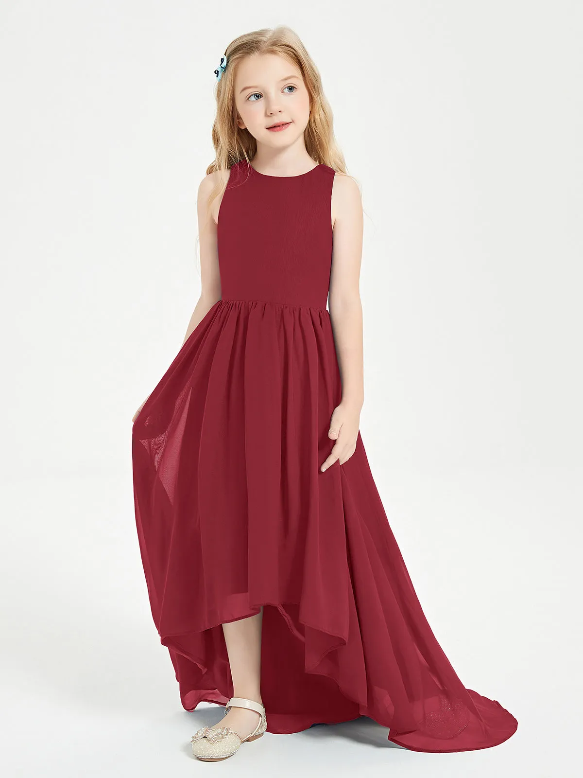 Exquisite Asymmetrical Junior Bridesmaid Dresses Scoop Neck Burgundy