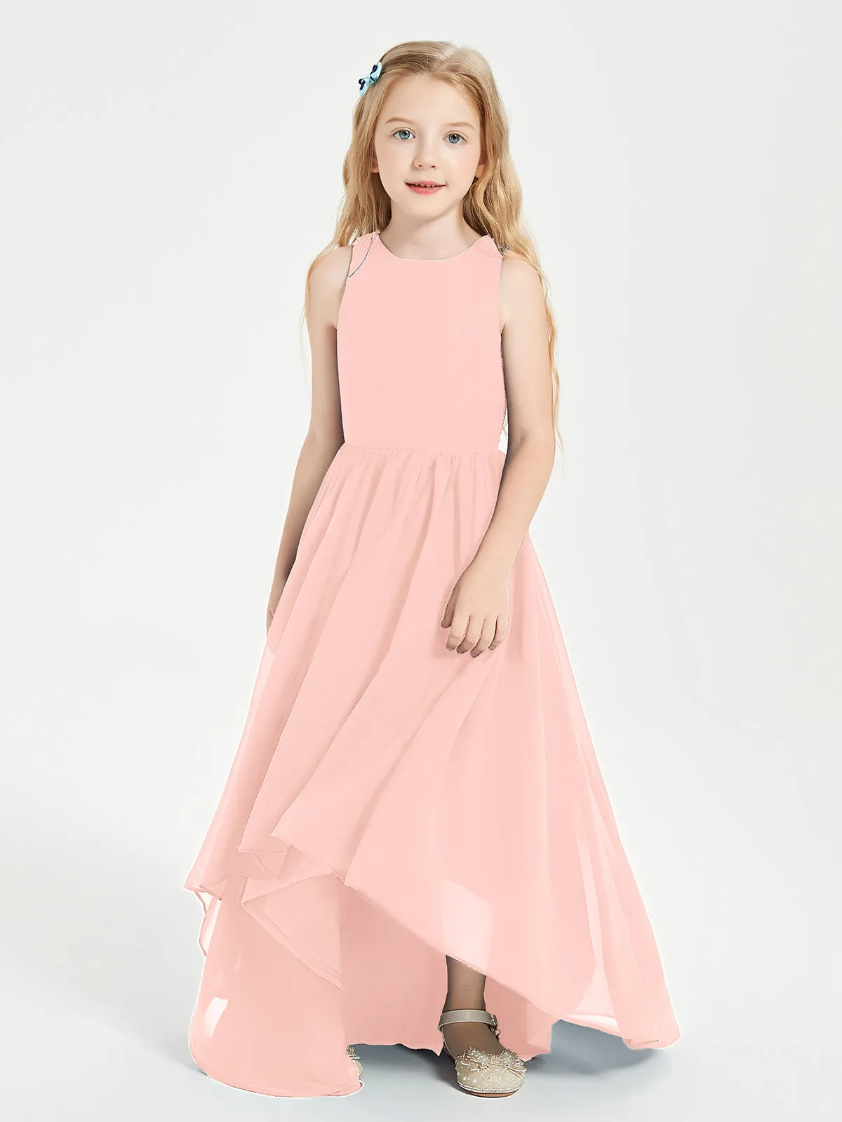 Exquisite Asymmetrical Junior Bridesmaid Dresses Scoop Neck Coral