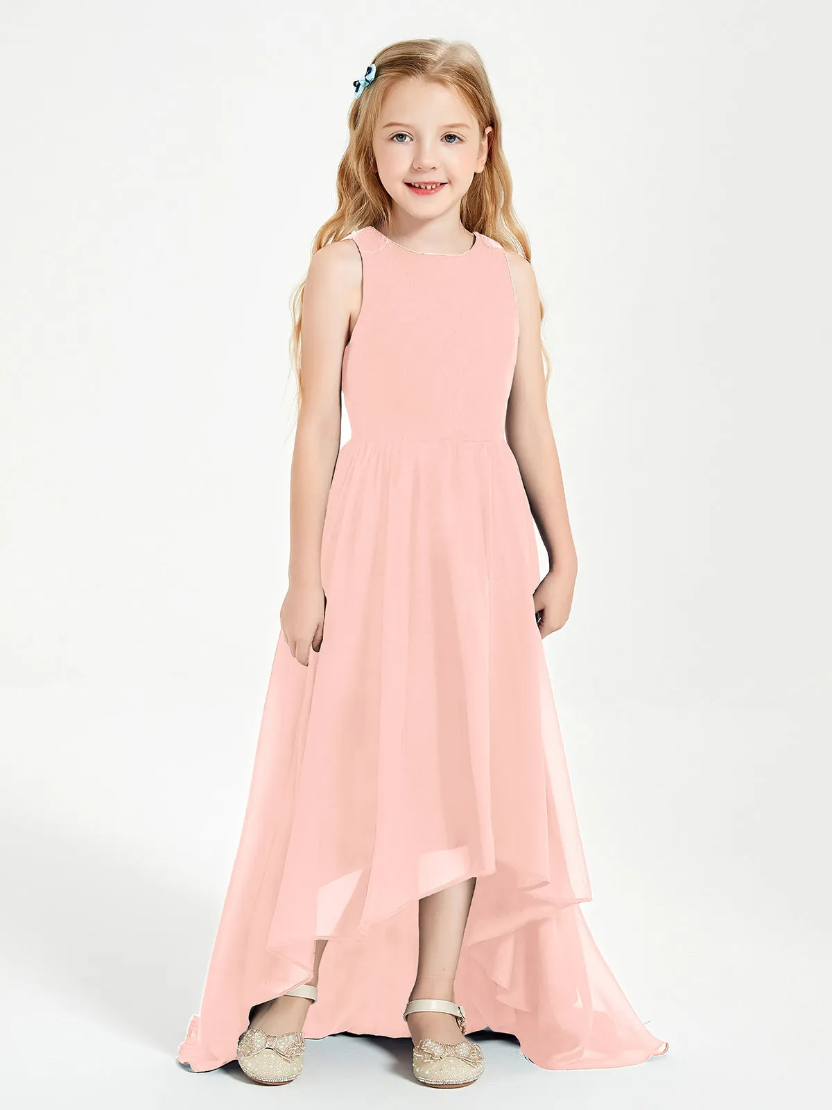 Exquisite Asymmetrical Junior Bridesmaid Dresses Scoop Neck Coral