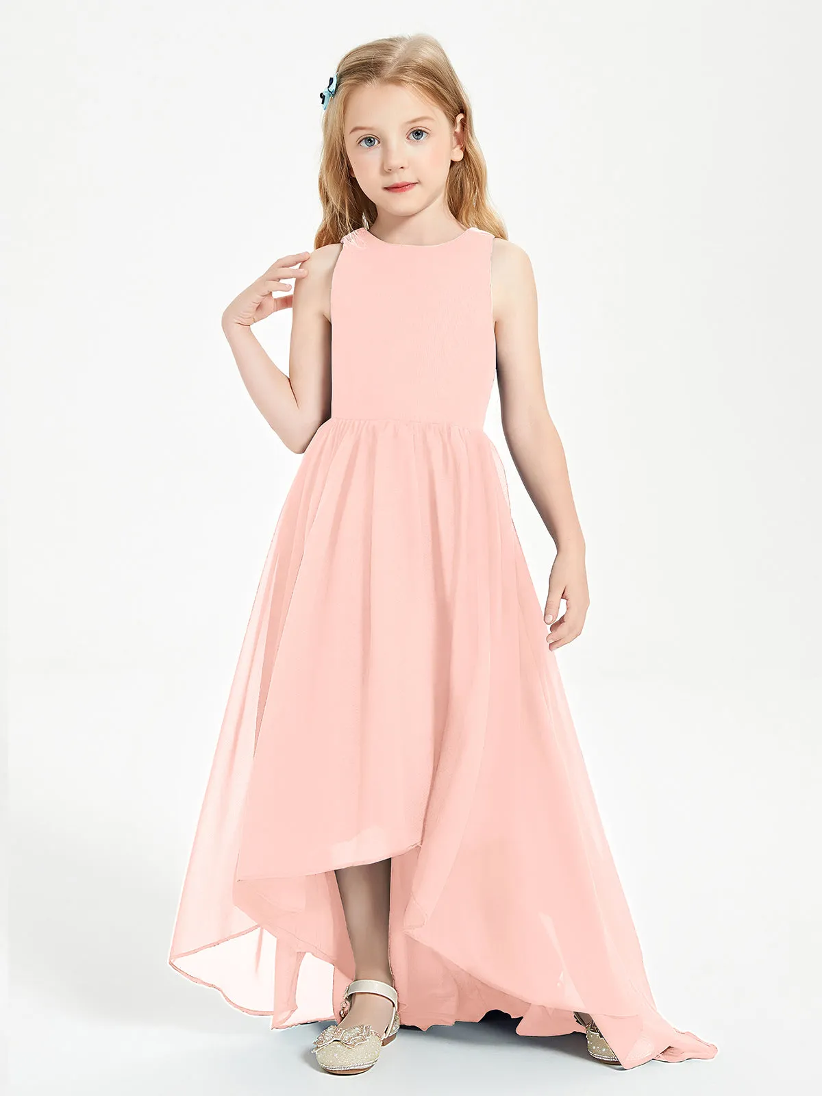 Exquisite Asymmetrical Junior Bridesmaid Dresses Scoop Neck Coral