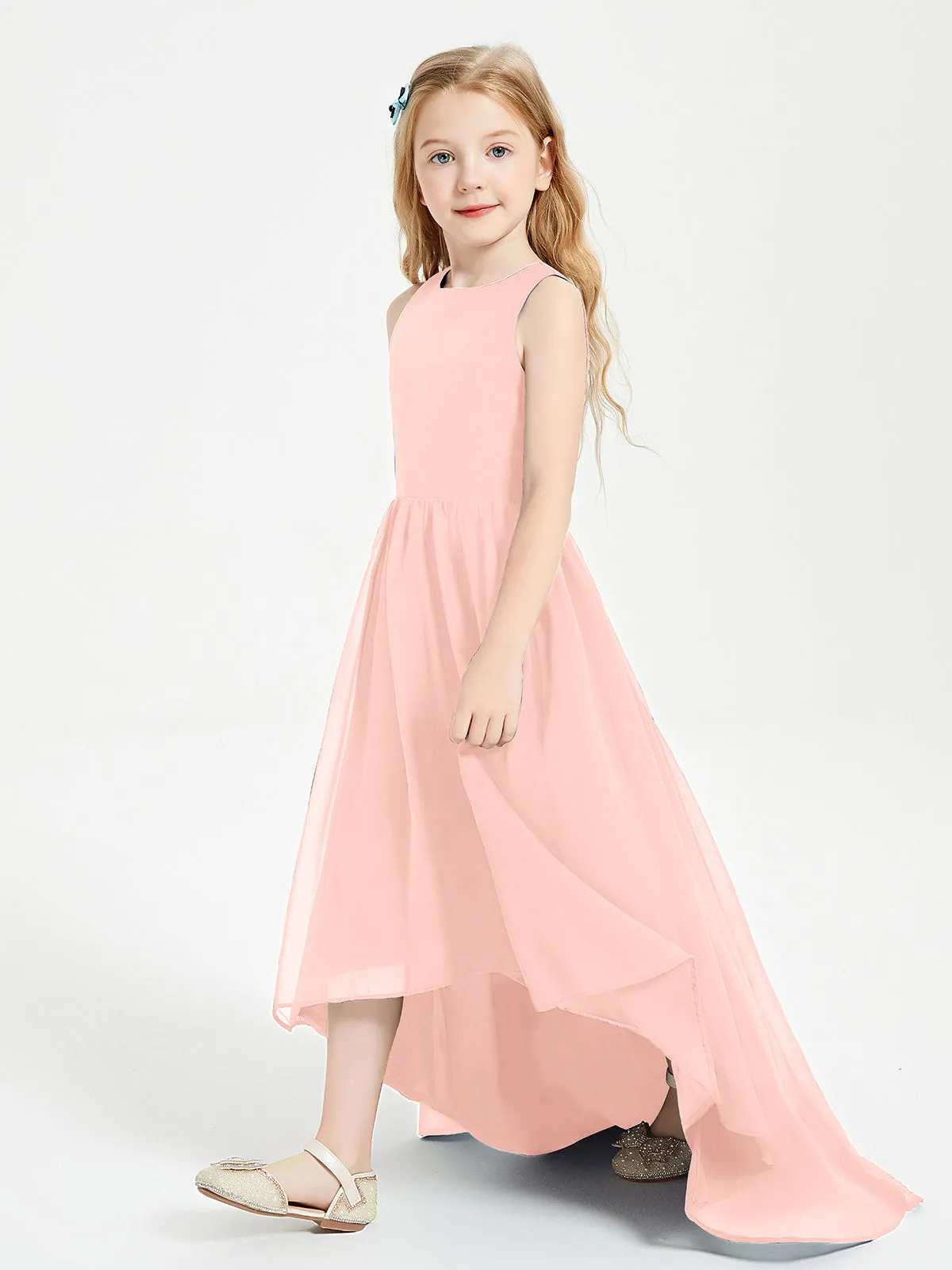 Exquisite Asymmetrical Junior Bridesmaid Dresses Scoop Neck Coral