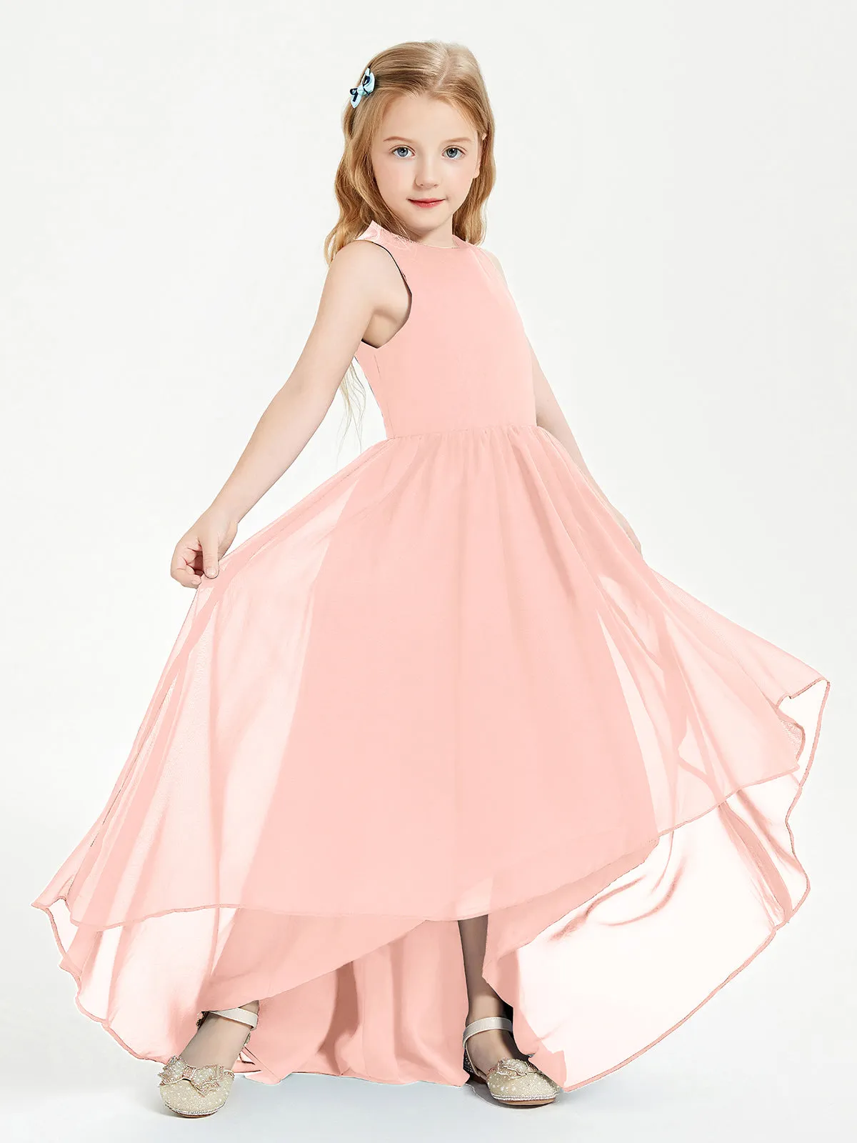 Exquisite Asymmetrical Junior Bridesmaid Dresses Scoop Neck Coral