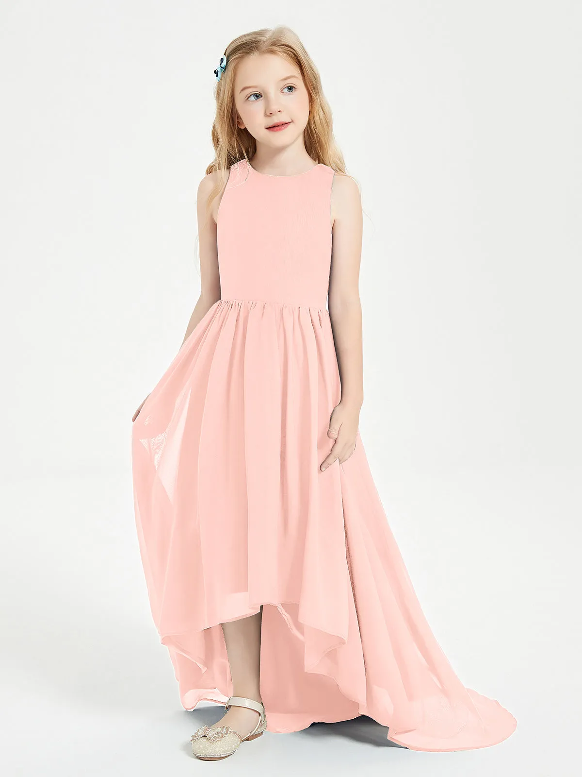 Exquisite Asymmetrical Junior Bridesmaid Dresses Scoop Neck Coral