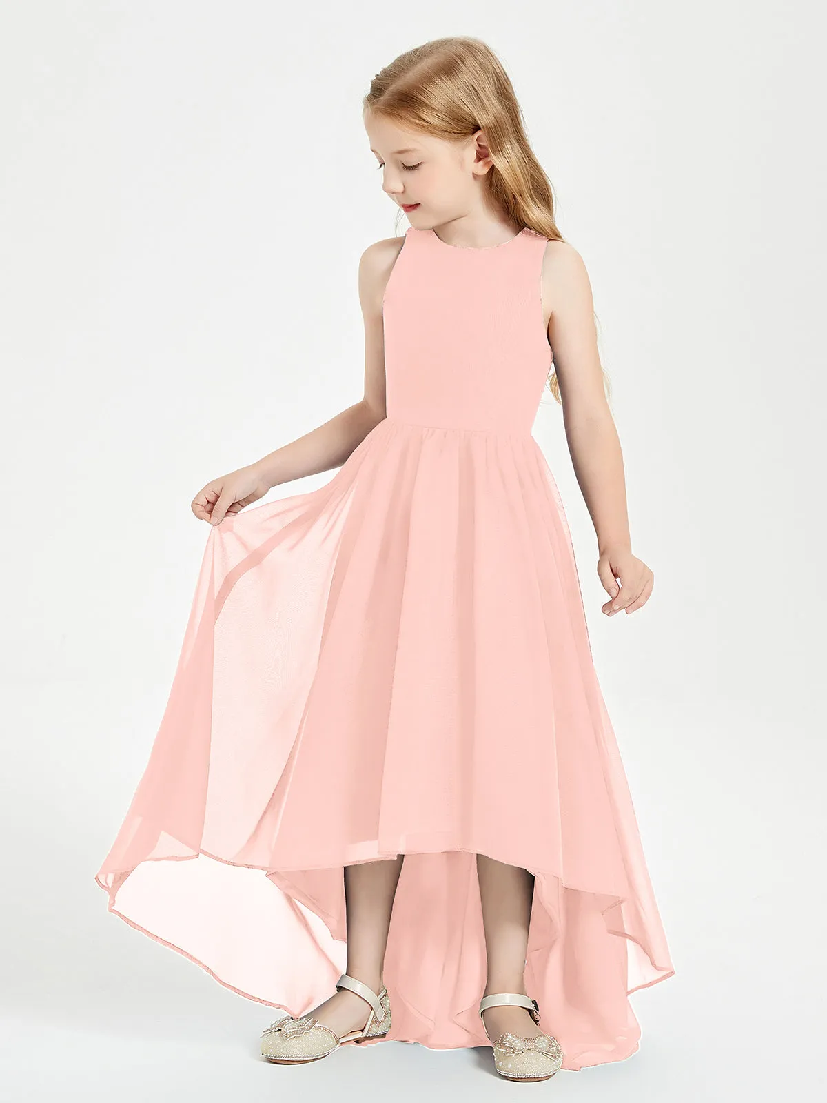 Exquisite Asymmetrical Junior Bridesmaid Dresses Scoop Neck Coral