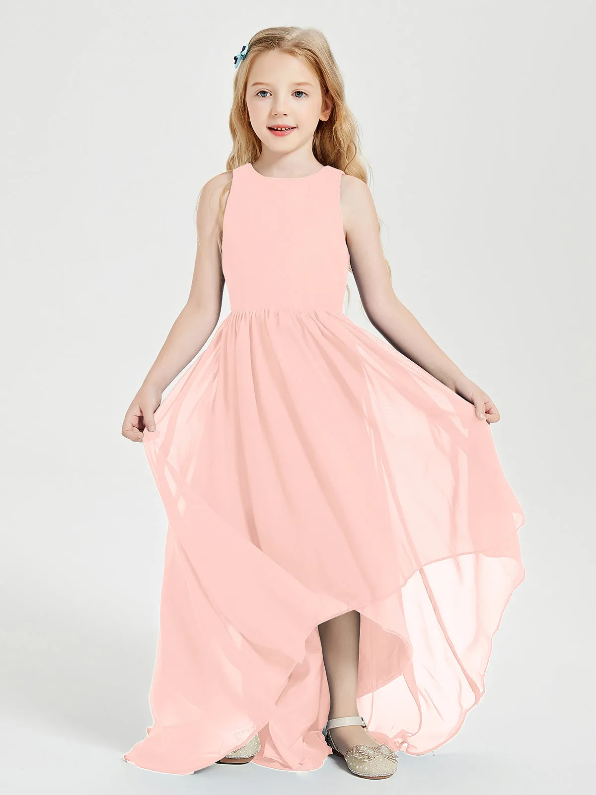 Exquisite Asymmetrical Junior Bridesmaid Dresses Scoop Neck Coral