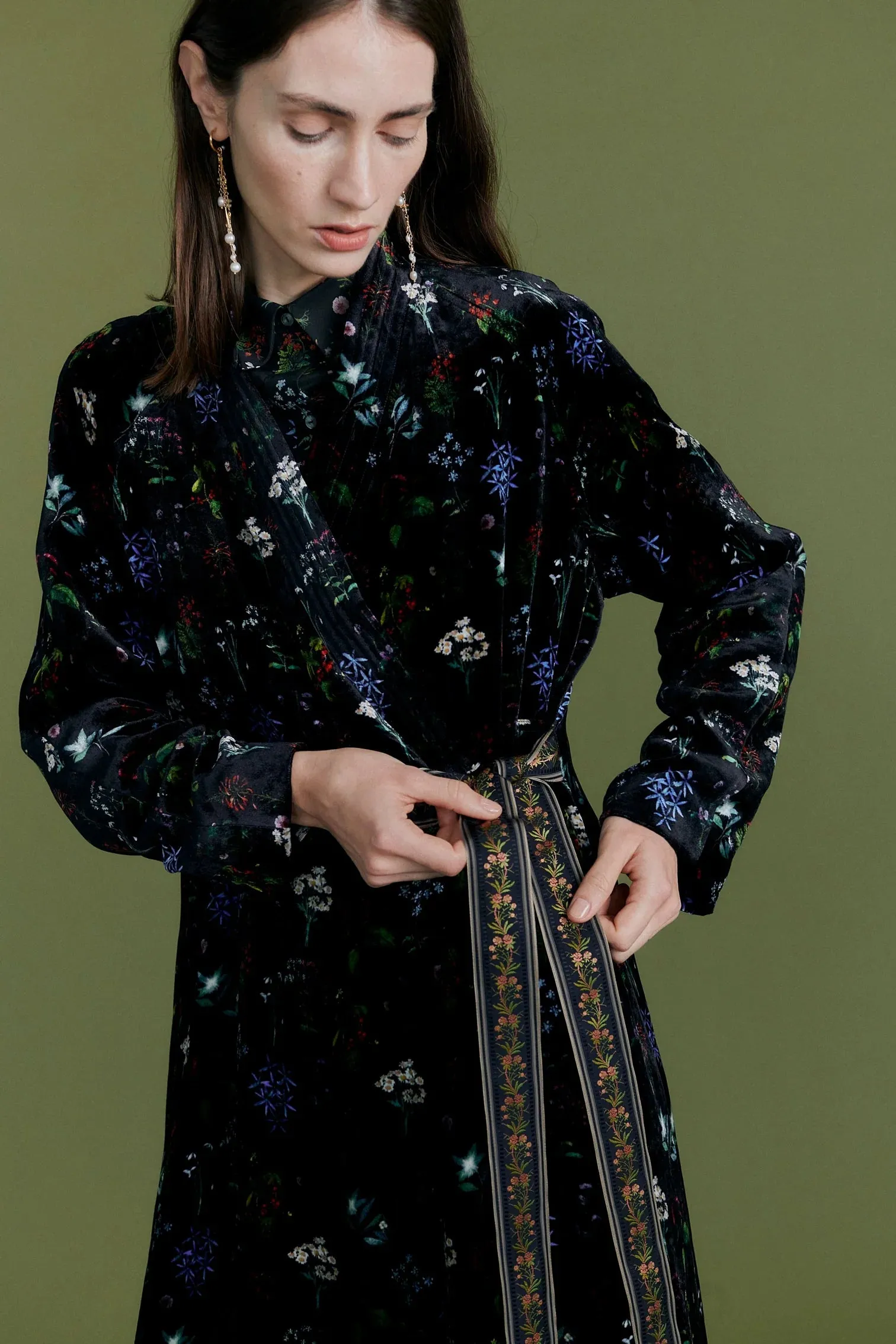 Floral Velvet Sash Coat