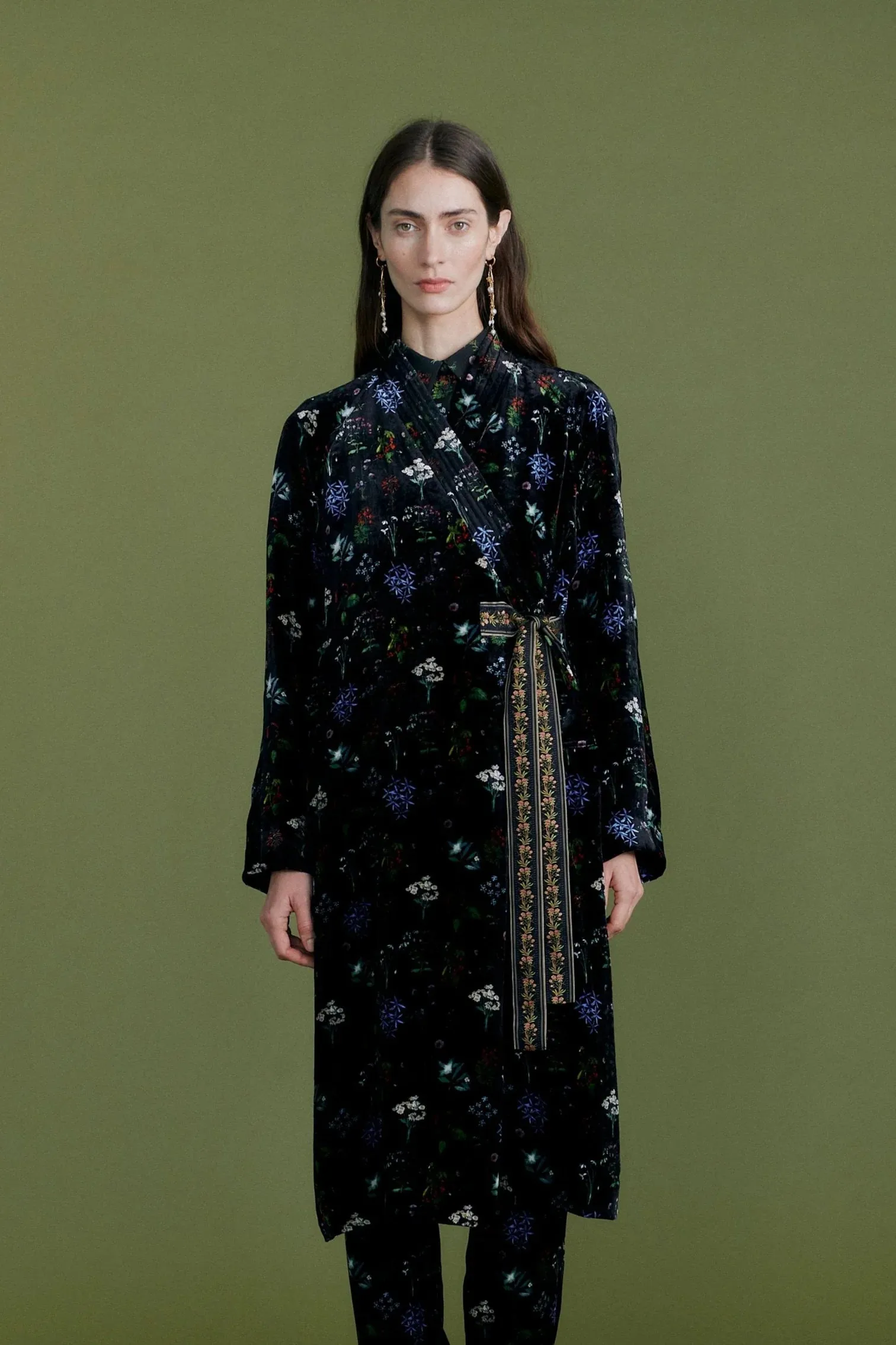 Floral Velvet Sash Coat