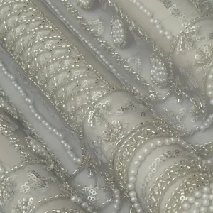 Grey Color Net Sequince Embroidery Fabric