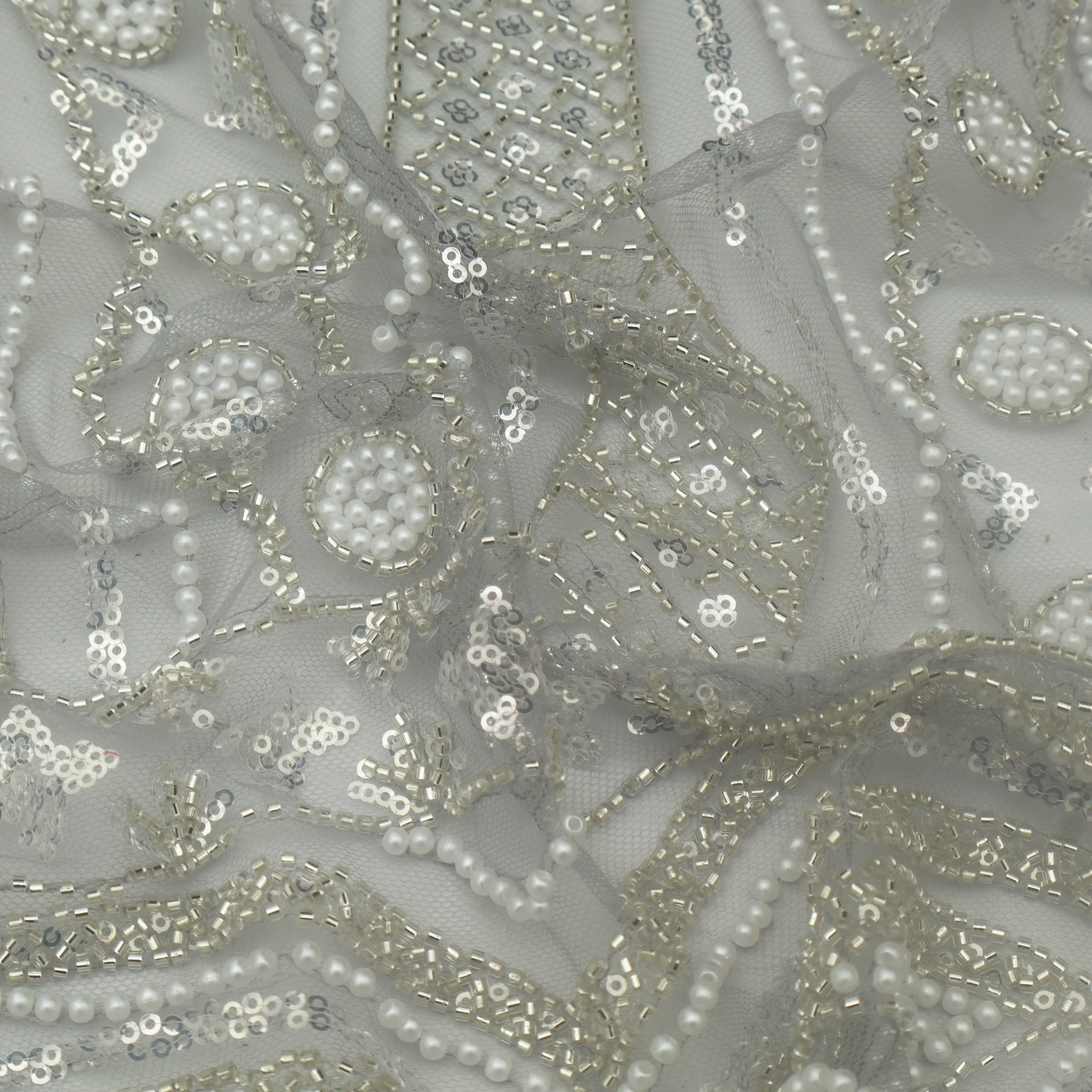 Grey Color Net Sequince Embroidery Fabric