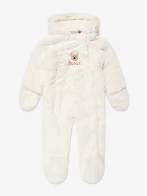 Guess Baby Faux Fur Snowsuit in Ivory