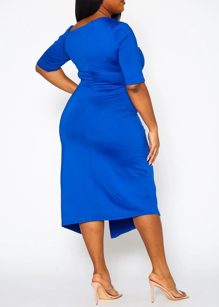 HI CURVY Plus Size Safety Pin Front Slit Bodycon Dress