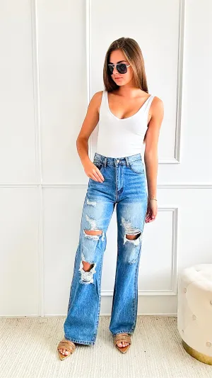 High Waisted Wide Leg Ripped Jean