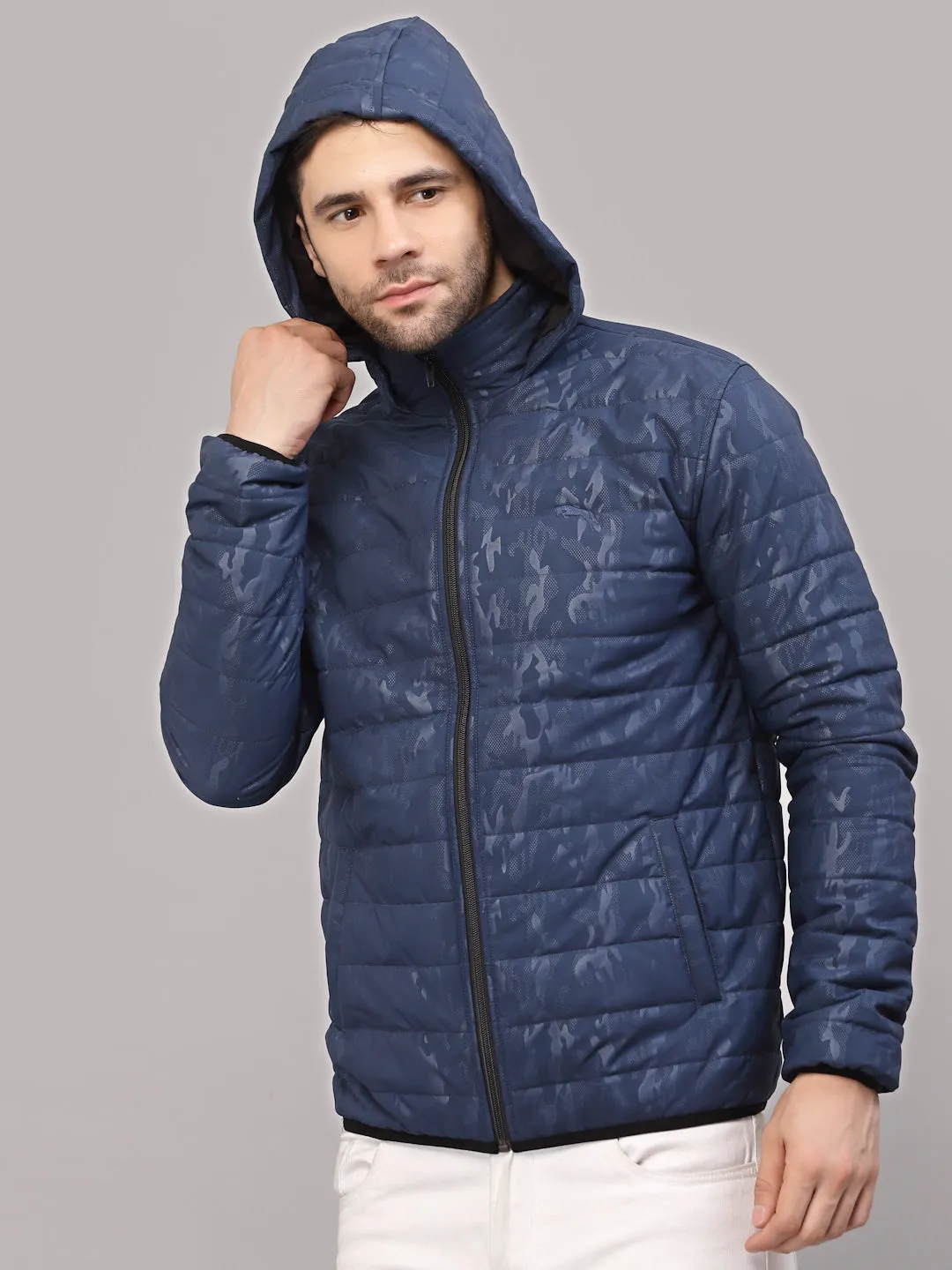 JUMP USA Men Blue Rapid-Dry Solid Sporty Jackets With Hood