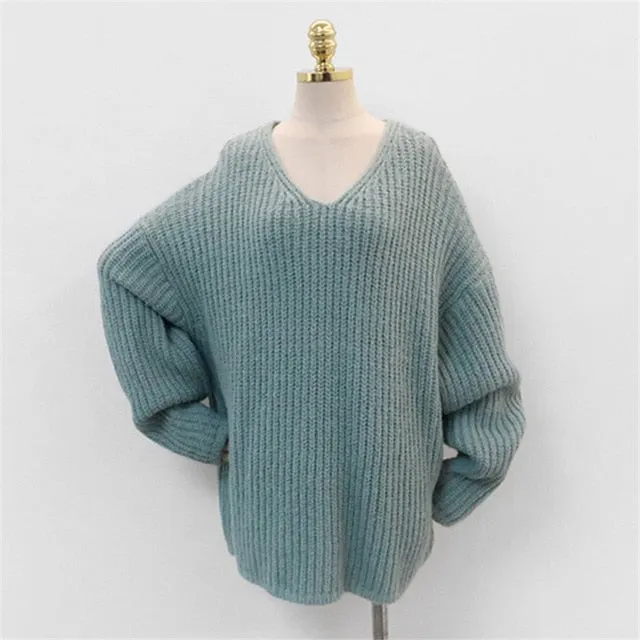 [Korean Style] Deela Solid Color V Neck Sweater