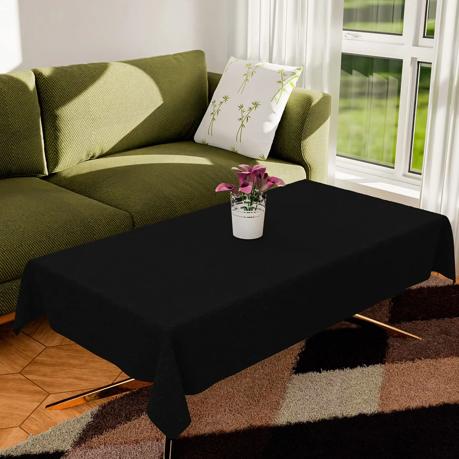 Kuber Industries Center Table Cover | Luxurious Jute Fabric Coffee Table Cover | Table Protector Cloth for Everyday Use | 40x60 Inch | Black