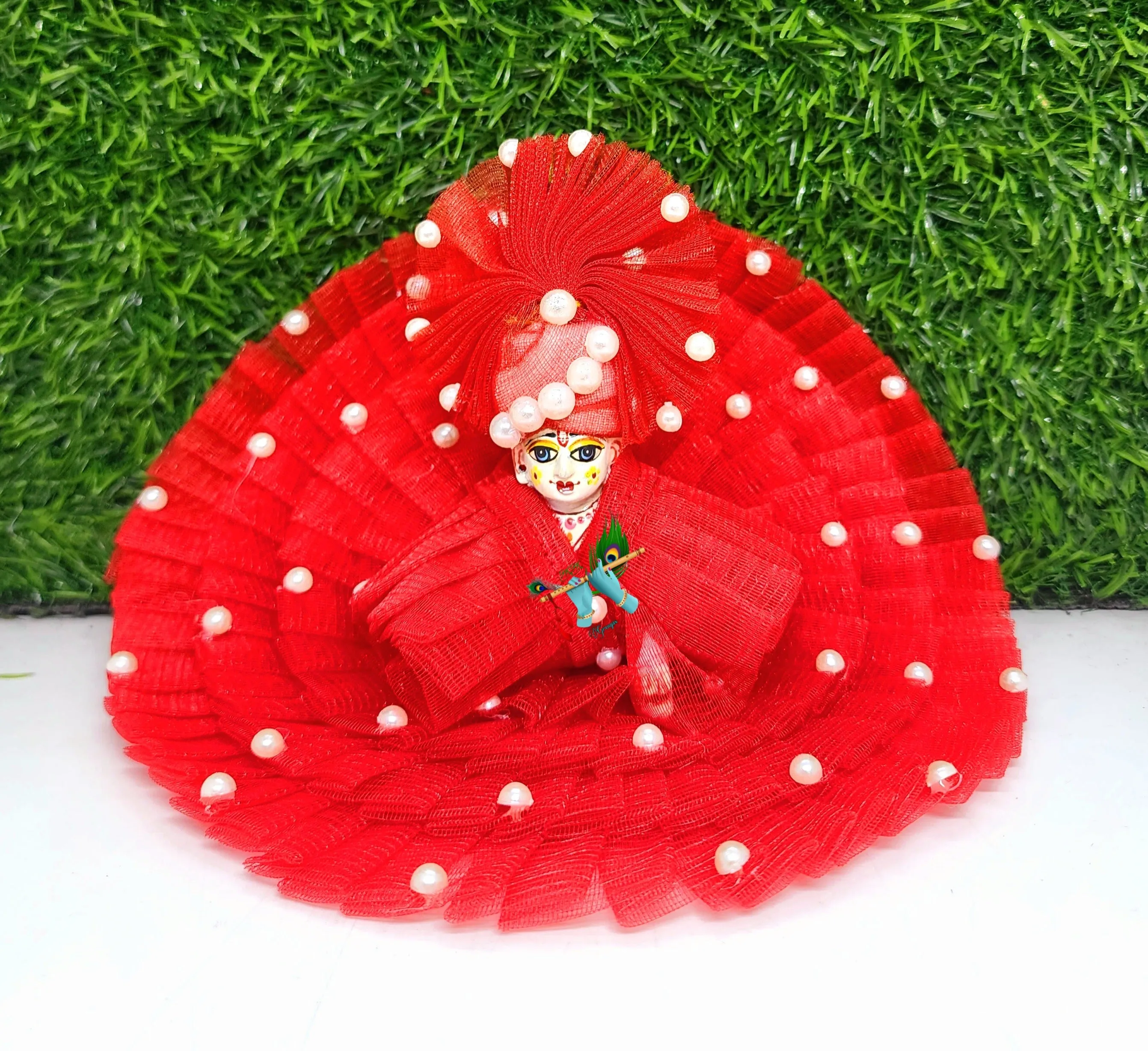 laddu gopal netfrill dresses with pagdi